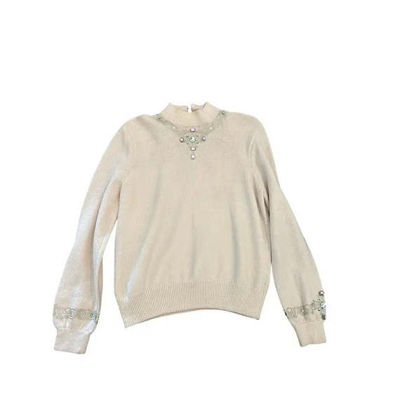 Vintage St. John Cream Beaded Sequin Embroidery knit Sweater Size Small - Picture 11 of 11